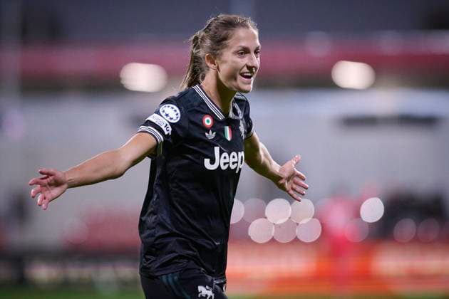 ATLETICO DE MADRID v JUVENTUS. WOMENÂ S CHAMPIONS LEAGUE 2025 2026. ROUND 3. Juventus FC™s Emma Stolen Godo celebrates a goal during Women™s Champions League 2025-2026 match. November 12,2025. (ALTERPHOTOS Ropero) Alcala de HenaresSpain  Copyright: xRoperox