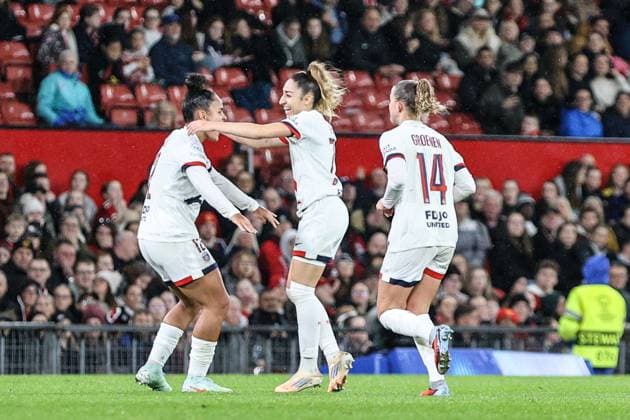 Manchester, England, November 12th 2025: Olga Carmona (77 PSG) celebrates scoring the equaliser during the UEFA Womens Champions League match between Manchester United, ManU and Paris Saint-Germain at Old Trafford in Manchester, England (Natalie Mincher SPP) Copyright: xNataliexMincher SPPx Sportspressphoto_SPR61332