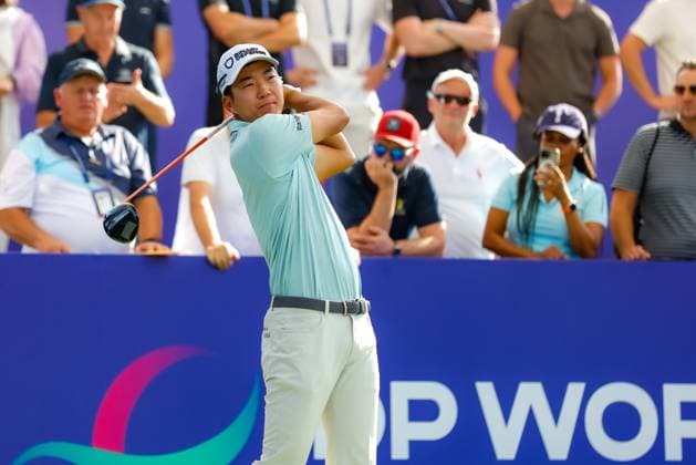 DUBAI, UNITED ARAB EMIRATES - 13.11.2025: Michael KIM (USA) DP World Tour Championship Dubai at Jumeirah Golf Estates on November 13, 2025 in Dubai, United Arab Emirates.