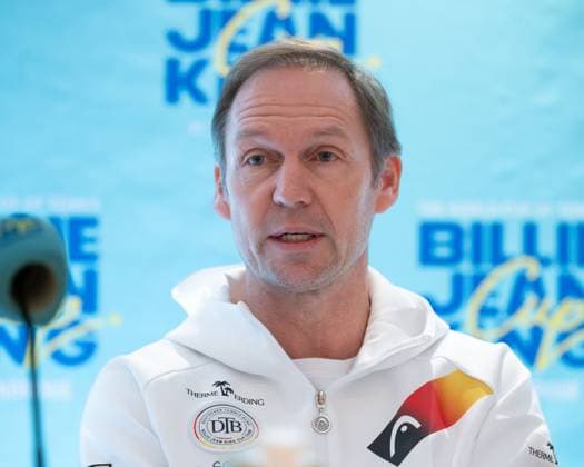 Billie Jean King Cup 2025 Play-Offs, TC Ismaning, Muenchen, Deutschland, Team Germany Pressekonferenz, press conference, PK, Pressekonferenz Mannschaftskapitaen Rainer Schuettler Copyright: xJuergenxHasenkopfx