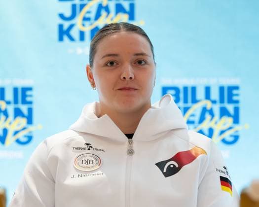 Billie Jean King Cup 2025 Play-Offs, TC Ismaning, Muenchen, Deutschland, Team Germany Pressekonferenz, press conference, PK, Pressekonferenz Jule Niemeier (GER) Tennis - Billie Jean King Cup 2025 - ITF Billie Jean King Cup - TC Ismaning - Ismaning - Bayern - Deutschland - 13 November 2025. Copyright: xJuergenxHasenkopfx