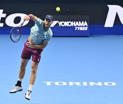 November 13, 2025, Turin, Italy: Tim Puetz of Germany in action during the Doubles Round Robin match against Simone Bolelli of Italy and Andrea Vavassori of Italy at the ATP, Tennis Herren Finals in Turin, Italy, 13 November 2025. ANSA . ATP Finals Tennis Tournament  - ZUMAa110 20251113_zaf_a110_016 Copyright: xAlessandroxDixMarcox