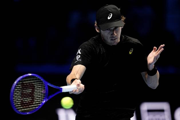 Australia s Alex de Minaur returns the ball to United States™ Taylor Fritz during the singles tennis match of the ATP, Tennis Herren World Tour Finals at the Inalpi Arena in Turin, Italy - Thursday, Nov. 13, 2025. -  Copyright: xMarcoxAlpozzi LaPressex