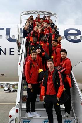 Kazakhstan v Belgium - FIFA World Cup, WM, Weltmeisterschaft, Fussball 2026 UEFA Qualifier - Media Activities 13 11 2025 ZAVENTEM, BELGIUM - NOVEMBER 13 : players of Belgium pictured during the departure at Brussels Airport of the Belgian National Football team prior to the FIFA World Cup 2026 European Qualifiers match between Kazakhstan and Belgium on November 13, 2025 in Zaventem, Belgium, 13 11 2025 Zaventem Belgium  Copyright: xJanxDexMeuleneirx