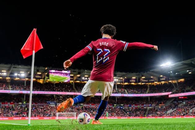 251113 Oscar Bobb of Norway during the FIFA World Cup, WM, Weltmeisterschaft, Fussball Qualifier football match between Norway and Estonia on November 13, 2025 in Oslo. Photo: Vegard Grott BILDBYRAN kod VG VG0831 bbeng fotball football soccer fotboll fifa world cup qualifiers european qualifiers 2026 uefa world cup qualifiers vm-kvalifisering vm kvalik vm kval norge norway estland estonia Copyright: VEGARDxGRoTT BB251113VG040