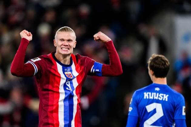 251113 Erling Braut Haaland of Norway celebrates the 1-0 goal during the FIFA World Cup, WM, Weltmeisterschaft, Fussball Qualifier football match between Norway and Estonia on November 13, 2025 in Oslo. Photo: Marius Simensen BILDBYRAN COP 238 VG0831 bbeng fotball football soccer fotboll fifa world cup qualifiers european qualifiers 2026 uefa world cup qualifiers vm-kvalifisering vm kvalik vm kval norge norway estland estonia jubel Copyright: MARIUSxSIMENSEN BB251113BB322