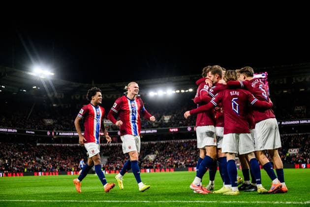 251113 Players of Norway celebrate the 1-0 goal during the FIFA World Cup, WM, Weltmeisterschaft, Fussball Qualifier football match between Norway and Estonia on November 13, 2025 in Oslo. Photo: Vegard Grott BILDBYRAN kod VG VG0831 bbeng fotball football soccer fotboll fifa world cup qualifiers european qualifiers 2026 uefa world cup qualifiers vm-kvalifisering vm kvalik vm kval norge norway estland estonia jubel Copyright: VEGARDxGRoTT BB251113VG062