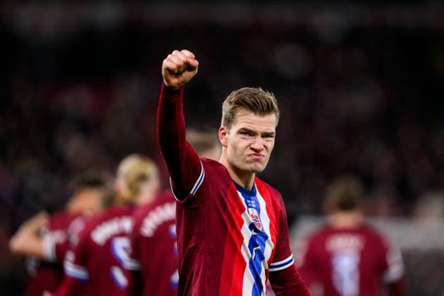 251113 Alexander Sorloth of Norway celebrates after scoring the 2-0 goal during the FIFA World Cup, WM, Weltmeisterschaft, Fussball Qualifier football match between Norway and Estonia on November 13, 2025 in Oslo. Photo: Marius Simensen BILDBYRAN COP 238 VG0831 bbeng fotball football soccer fotboll fifa world cup qualifiers european qualifiers 2026 uefa world cup qualifiers vm-kvalifisering vm kvalik vm kval norge norway estland estonia jubel Copyright: MARIUSxSIMENSEN BB251113BB330