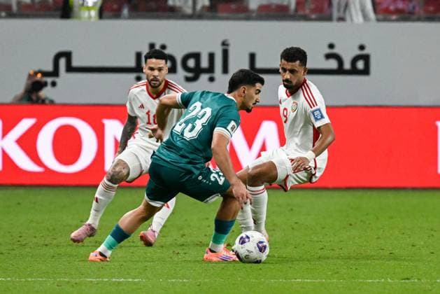 UAE v Iraq - 2026 AFC World Cup Qualifiers ABU DHABI, UNITED ARAB EMIRATES - NOVEMBER 13: Merchas Doski (C) of Iraq in action during the first match of the fifth round of the 2026 FIFA World Cup, WM, Weltmeisterschaft, Fussball Asian Qualifiers at the Mohammed bin Zayed Stadium in Abu Dhabi, United Arab Emirates, on November 13, 2025. Waleed Zein Anadolu Abu Dhabi United Arab Emirates. Editorial use only. Please get in touch for any other usage.  Copyright: x2025xAnadoluxWaleedxZeinx