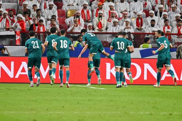 UAE v Iraq - 2026 AFC World Cup Qualifiers ABU DHABI, UNITED ARAB EMIRATES - NOVEMBER 13: Players of Iraq celebrate after a goal during the first match of the fifth round of the 2026 FIFA World Cup, WM, Weltmeisterschaft, Fussball Asian Qualifiers at the Mohammed bin Zayed Stadium in Abu Dhabi, United Arab Emirates, on November 13, 2025. Waleed Zein Anadolu Abu Dhabi United Arab Emirates. Editorial use only. Please get in touch for any other usage.  Copyright: x2025xAnadoluxWaleedxZeinx
