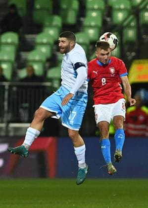L-R Alessandro Golinucci (San Marino) and Michal Sadilek (Czechia) in action during football friendly match: Czechia vs San Marino, in Karvina, Czech Republic, on November 13, 2025. (CTKxPhoto JaroslavxOzana) CTKPhotoP2025111307149  CTKPhotoP2025111307149