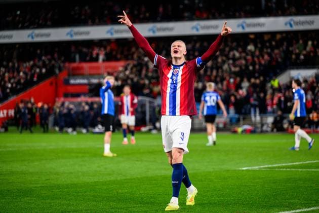 251113 Erling Braut Haaland of Norway celebrates after the 4-0 goal during the FIFA World Cup, WM, Weltmeisterschaft, Fussball Qualifier football match between Norway and Estonia on November 13, 2025 in Oslo. Photo: Marius Simensen BILDBYRAN COP 238 VG0831 bbeng fotball football soccer fotboll fifa world cup qualifiers european qualifiers 2026 uefa world cup qualifiers vm-kvalifisering vm kvalik vm kval norge norway estland estonia jubel Copyright: MARIUSxSIMENSEN BB251113BB355