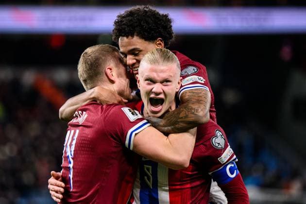 251113 Erling Braut Haaland of Norway celebrates after scoring 3-0 during the FIFA World Cup, WM, Weltmeisterschaft, Fussball Qualifier football match between Norway and Estonia on November 13, 2025 in Oslo. Photo: Marius Simensen BILDBYRAN COP 238 VG0831 bbeng fotball football soccer fotboll fifa world cup qualifiers european qualifiers 2026 uefa world cup qualifiers vm-kvalifisering vm kvalik vm kval norge norway estland estonia jubel Copyright: MARIUSxSIMENSEN BB251113BB362