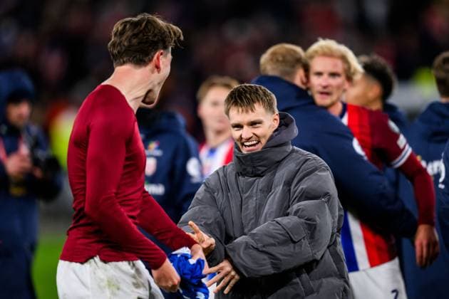 251113 Martin odegaard of Norway celebrates after the FIFA World Cup, WM, Weltmeisterschaft, Fussball Qualifier football match between Norway and Estonia on November 13, 2025 in Oslo. Photo: Marius Simensen BILDBYRAN COP 238 VG0831 bbeng fotball football soccer fotboll fifa world cup qualifiers european qualifiers 2026 uefa world cup qualifiers vm-kvalifisering vm kvalik vm kval norge norway estland estonia jubel Copyright: MARIUSxSIMENSEN BB251113BB406