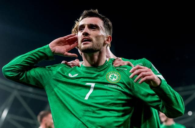 2026 FIFA World Cup, WM, Weltmeisterschaft, Fussball Qualifier Group F, Aviva Stadium, Dublin 13 11 2025 Republic of Ireland vs Portugal Ireland s Troy Parrott celebrates scoring his sides first goal Troy Parrott celebrates scoring his sides first goal 13 11 2025  Copyright: x INPHO RyanxByrnex RB1_4441