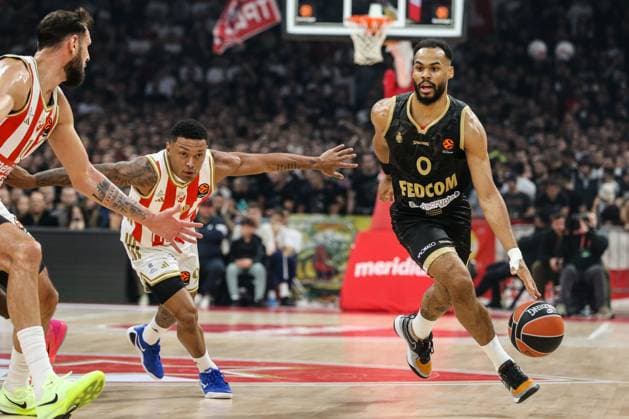 Basketball, EuroLeague, Roter Stern Belgrad - AS Monaco Crvena zvezda v Monaco - Euroleague BELGRADE, SERBIA - NOVEMBER 13: Elie Okobo (0) of Monaco in action during the Euroleague Week 11 basketball match between Crvena zvezda and Monaco at the Belgrade Arena in Belgrade, Serbia on November 13, 2025. Filip Stevanovic Anadolu Belgrade Serbia. Editorial use only. Please get in touch for any other usage.  Copyright: x2025xAnadoluxFilipxStevanovicx