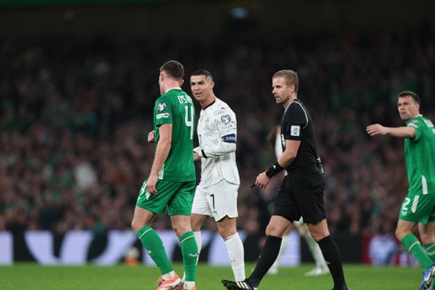 RECORD DATE NOT STATED 2026 FIFA World Cup, WM, Weltmeisterschaft, Fussball Qualifier Group F, Aviva Stadium, Dublin 13 11 2025 Republic of Ireland vs Portugal Portugal s Cristiano Ronaldo reacts to a decision Cristiano Ronaldo reacts to a decision 13 11 2025  Copyright: x INPHO NickxElliottx IMG_9577