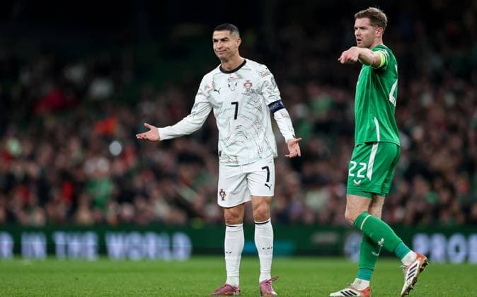 2026 FIFA World Cup, WM, Weltmeisterschaft, Fussball Qualifier Group F, Aviva Stadium, Dublin 13 11 2025 Republic of Ireland vs Portugal Portugal s Cristiano Ronaldo reacts to a decision Cristiano Ronaldo reacts to a decision 13 11 2025  Copyright: x INPHO NickxElliottx IMG_9633