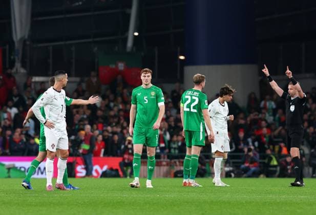 Cristiano Ronaldo of Portugal is sent off after having a yellow card changed to a red card following a VAR review Republic of Ireland v Portugal, FIFA 2026 World Cup Qualifying, Group F, Football, Aviva Stadium, Dublin, Ireland - 13 Nov 2025Dublin Aviva Stadium Ireland EDITORIAL USE ONLY No use with unauthorised audio, video, data, fixture lists, club league logos or live services. Online in-match use limited to 120 images, no video emulation. No use in betting, games or single club league player publications.  Copyright: xLorrainexO Sullivan Shutterstockx 15759346at