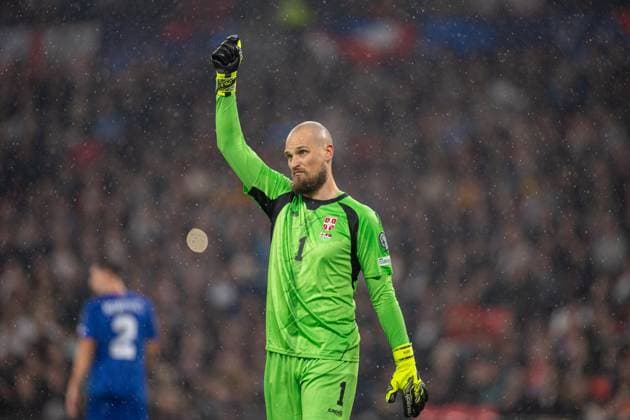 Football - FIFA World Cup, WM, Weltmeisterschaft, Fussball 2026 Qualifying - Group K - England v Serbia LONDON, ENGLAND - Thursday, November 13, 2025: Serbia s goalkeeper Predrag RajkoviÄ‡ during the FIFA World Cup 2026 Qualifying Group K match between England and Serbia at Wembley Stadium. (Photo by David Rawcliffe Propaganda) LONDON Wembley Stadium GREATER LONDON ENGLAND  Copyright: xDavidxRawcliffex P2025-11-13-England_Serbia-53