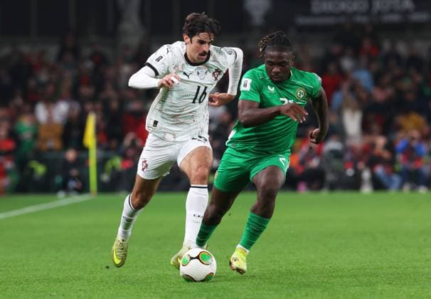 Francisco Trincao of Portugal is pressured by Festy Ebosele of the Republic of Ireland Republic of Ireland v Portugal, FIFA 2026 World Cup Qualifying, Group F, Football, Aviva Stadium, Dublin, Ireland - 13 Nov 2025Dublin Aviva Stadium Ireland EDITORIAL USE ONLY No use with unauthorised audio, video, data, fixture lists, club league logos or live services. Online in-match use limited to 120 images, no video emulation. No use in betting, games or single club league player publications.  Copyright: xLorrainexO Sullivan Shutterstockx 15759346bb