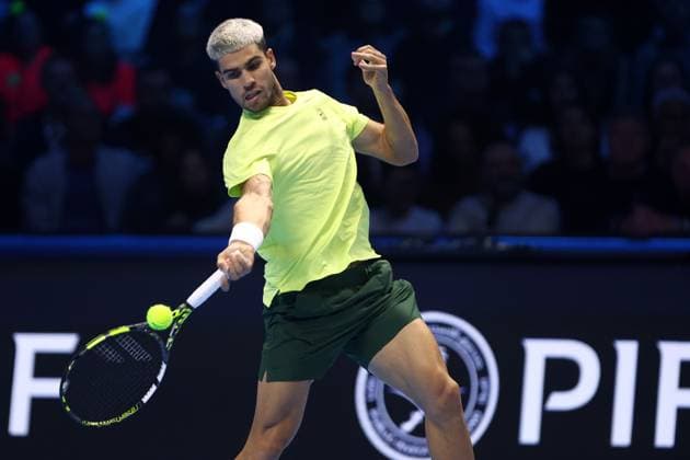 Carlos Alcaraz (Spain) controls the ball, day 5, Nitto ATP, Tennis Herren Finals 2025, INALPI Arena, November 13, 2025, Turin, Italy.