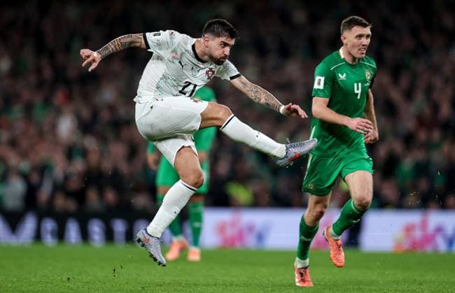 2026 FIFA World Cup, WM, Weltmeisterschaft, Fussball Qualifier Group F, Aviva Stadium, Dublin 13 11 2025 Republic of Ireland vs Portugal Portugal s Ruben Neves has a shot at goal Ruben Neves has a shot at goal 13 11 2025  Copyright: x INPHO NickxElliottx IMG_0204