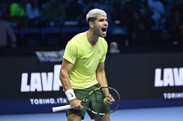Foto IPP Massimo Rana Torino 13-11-2025 Tennis ATP, Tennis Herren Finals 2025 nella foto esulta carlos alcaraz Italy Photo Press - World Copyright italy ITALY  Copyright: xR4924_italyphotopressx
