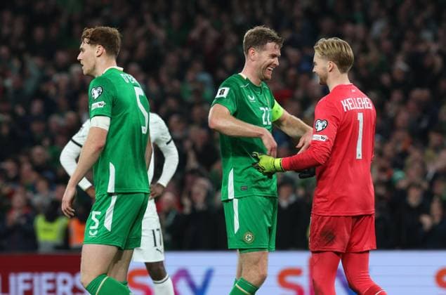 Nathan Collins of the Republic of Ireland and Caoimhin Kelleher of the Republic of Ireland celebrate winning the game at full time Republic of Ireland v Portugal, FIFA 2026 World Cup Qualifying, Group F, Football, Aviva Stadium, Dublin, Ireland - 13 Nov 2025Dublin Aviva Stadium Ireland EDITORIAL USE ONLY No use with unauthorised audio, video, data, fixture lists, club league logos or live services. Online in-match use limited to 120 images, no video emulation. No use in betting, games or single club league player publications.  Copyright: xLorrainexO Sullivan Shutterstockx 15759346bf