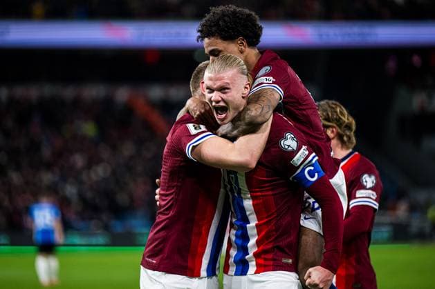 251113 Erling Braut Haaland of Norway celebrates after scoring the 3-0 goal the FIFA World Cup, WM, Weltmeisterschaft, Fussball Qualifier football match between Norway and Estonia on November 13, 2025 in Oslo. Photo: Marius Simensen BILDBYRAN COP 238 VG0831 bbeng estland estonia european qualifiers 2026 fifa world cup qualifiers football fotball fotboll jubel norge norway soccer uefa world cup qualifiers vm kval vm kvalik vm-kvalifisering Copyright: MARIUSxSIMENSEN BB251113ZS004
