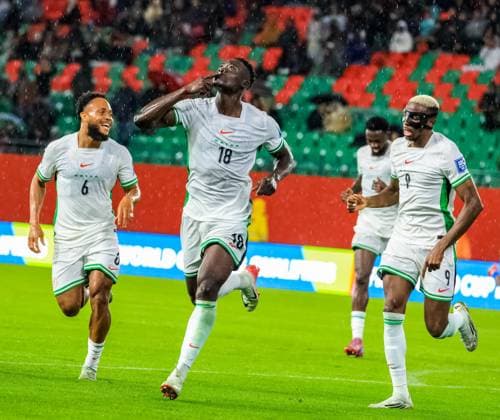 World Cup qualifying playoffs Nigeria vs Gabon Akor Adam, Victor Osimhen and Chidera Ejuke during Nigeria vs Gabon Copyright: xSulaimanxPoojaxAdebayox