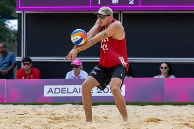 RECORD DATE NOT STATED Beach volleyball, Beachvolleyball World Championships Adelaide, Australia 14.11.2025 ADELAIDE, AUSTRALIA - NOVEMBER 14: Lukas Pfretzschner L. (Player 1, GER) during the Beach Volleyball World Championships at Adelaide on November 14, 2025 in Adelaide, Australia. Copyright: xBEAUTIFULxSPORTS PeterxWeberx