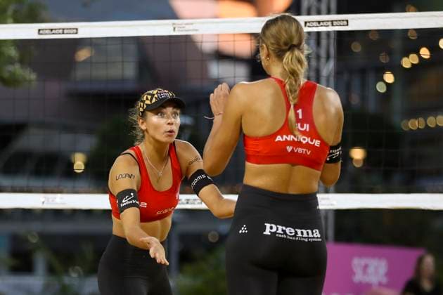 Beach volleyball, Beachvolleyball WORLD CHAMPIONSHIPS, Annique Niederhauser and Leona Kernen (SUI) vs Lea Kunst and Melanie Paul (GER) during The Beach Volleyball World Championships at Pinky Flat in Adelaide, Friday, November 14, 2025. ( NO ARCHIVING, EDITORIAL USE ONLY ADELAIDE SOUTH AUSTRALIA AUSTRALIA  Copyright: xMATTxTURNERx 20251114118347164281