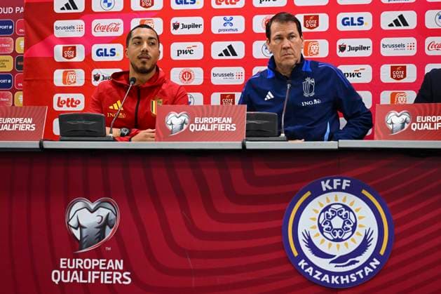 Kazakhstan v Belgium - FIFA World Cup, WM, Weltmeisterschaft, Fussball 2026 UEFA Qualifiers Media Activities 14 11 2025 NUR-SULTAN, KAZAKHSTAN - NOVEMBER 14 : Tielemans Youri midfielder of Belgium and Garcia Rudi head coach of Belgium talking to the press during a press conference, PK, Pressekonferenz ahead of the FIFA World Cup 2026 UEFA European Qualifiers group J match between Kazakhstan and Belgium on November 14, 2025 in Nur-Sultan, Kazakhstan, 14 11 2025 Nur-Sultan Kazakhstan  Copyright: xVincentxKalutx