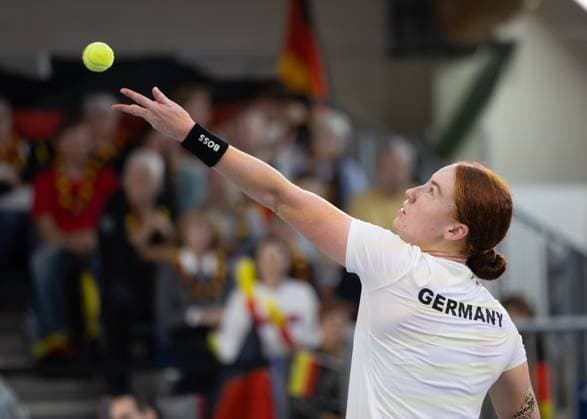 Billie Jean King Cup 2025 Play-Offs, TC Ismaning, Muenchen, Deutschland, Team Germany, Ella Seidel Tennis - Billie Jean King Cup 2025 - ITF Billie Jean King Cup - TC Ismaning - Ismaning - Bayern - Deutschland - 14 November 2025. Copyright: xJuergenxHasenkopfx