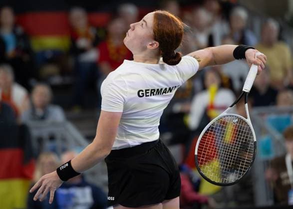 Billie Jean King Cup 2025 Play-Offs, TC Ismaning, Muenchen, Deutschland, Team Germany, Ella Seidel Tennis - Billie Jean King Cup 2025 - ITF Billie Jean King Cup - TC Ismaning - Ismaning - Bayern - Deutschland - 14 November 2025. Copyright: xJuergenxHasenkopfx