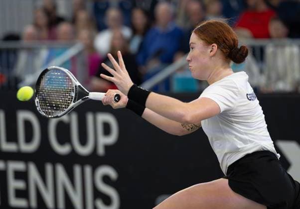 Billie Jean King Cup 2025 Play-Offs, TC Ismaning, Muenchen, Deutschland, Team Germany, Ella Seidel Tennis - Billie Jean King Cup 2025 - ITF Billie Jean King Cup - TC Ismaning - Ismaning - Bayern - Deutschland - 14 November 2025. Copyright: xJuergenxHasenkopfx