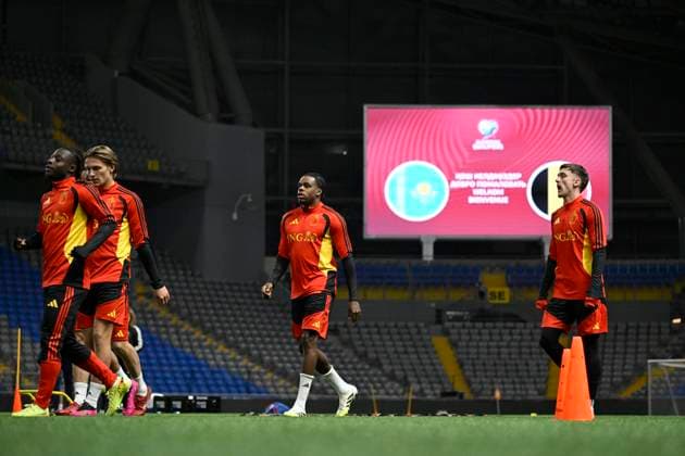 Kazakhstan v Belgium - FIFA World Cup, WM, Weltmeisterschaft, Fussball 2026 UEFA Qualifiers Media Activities 14 11 2025 ASTANA, KAZAKHSTAN - NOVEMBER 14 : Ngoy Nathan of Belgium, Saelemaekers Alexis midfielder of Belgium pictured during a training session ahead of the FIFA World Cup 2026 UEFA European Qualifiers group J match between Kazakhstan and Belgium on November 14, 2025 in Astana, Kazakhstan, 14 11 2025 Astana Kazakhstan  Copyright: xJanxDexMeuleneirx