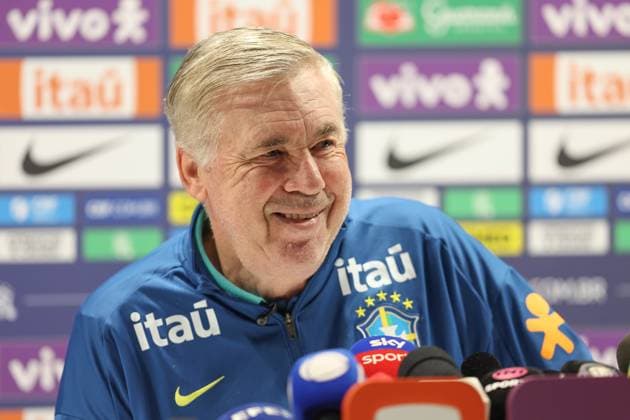 Brazil Training 14 November 2025, London - Brazil press conference, PK, Pressekonferenz & Training Session - Brazil head coach Carlo Ancelotti - Photo: Charlotte Wilson Offside. London UK Copyright: xCharlottexWilsonx xOffsidexOffside