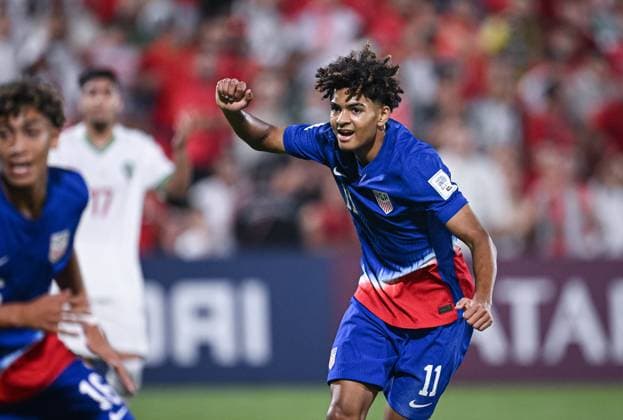 Fussball, Junioren U 17 WM 2025 Doha Katar Sechzehntelfinal 14.11.2025 Spiel 76 USA - Marokko JUBEL Mathis Albert (USA Borussia Dortmund)