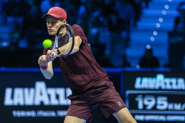 Jannik Sinner of Italy vs Ben Shelton of United States - Nitto ATP, Tennis Herren FINALS 2025 Turin - 14 11 2025 Jannik Sinner of Italy seen in actions during Men s Singles Group Stage match against Ben Shelton of United States on day six of the Nitto ATP Finals 2025 at Inalpi Arena in Turin Copyright: xBEAUTIFULxSPORTS Carabellix