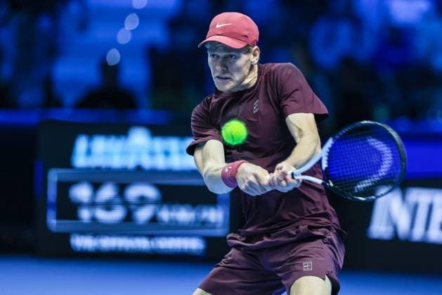 Jannik Sinner of Italy vs Ben Shelton of United States - Nitto ATP, Tennis Herren FINALS 2025 Turin - 14 11 2025 Jannik Sinner of Italy seen in actions during Men s Singles Group Stage match against Ben Shelton of United States on day six of the Nitto ATP Finals 2025 at Inalpi Arena in Turin Copyright: xBEAUTIFULxSPORTS Carabellix