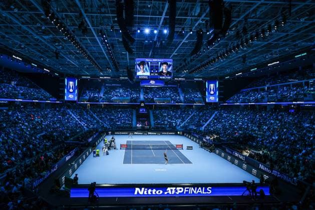 Jannik Sinner of Italy vs Ben Shelton of United States - Nitto ATP, Tennis Herren FINALS 2025 Turin - 14 11 2025 View inside the Arena during Men s Singles Group Stage match against Ben Shelton of United States on day six of the Nitto ATP Finals 2025 at Inalpi Arena in Turin Copyright: xBEAUTIFULxSPORTS Carabellix