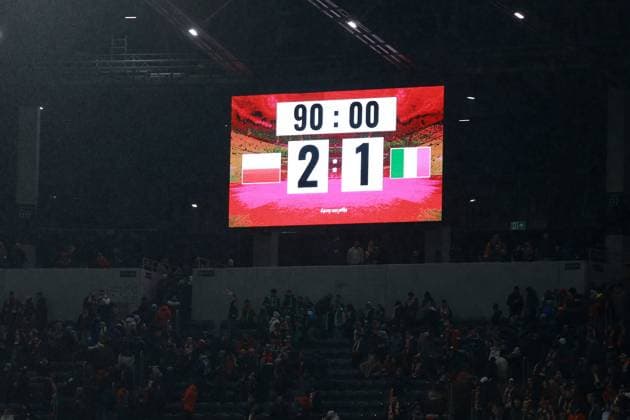 Fußball, U21 EM Quali, Polen - Italien SZCZECIN 14.11.2025 MECZ ELIMINACJI MLODZIEZOWYCH MISTRZOSTW EUROPY U21, U 21 POLSKA - WLOCHY --- UEFA EUROPEAN UNDER-21 CHAMPIONSHIP 2027 QUALIFYING ROUND FOOTBALL MATCH: POLAND - ITALY NZ TABLICA SWIETLNA Z WYNIKIEM 2:1 DLA POLSKI SCOREBOARD WITH 2:1 SCORE FOT. KRZYSZTOF CICHOMSKI NEWSPIX.PL --- newspix.pl 
