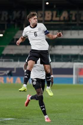 From left to right: Torschuetze, Scorer Tom Bischof (Germany, 6), Jubel nach dem Tor zum 1:0, jubelnd, bejubelt, jubelt, jubeln, Cheers after the goal, cheering, celebrated, cheers, cheering, emotions November 14, 2025, Football, U21, U 21 European Championship, EM, Europameisterschaft Qualification, Deutschland - Malta, GER, Fuerth, Sportpark Ronhof . Copyright: HMBxMedia xHeikoxBecker