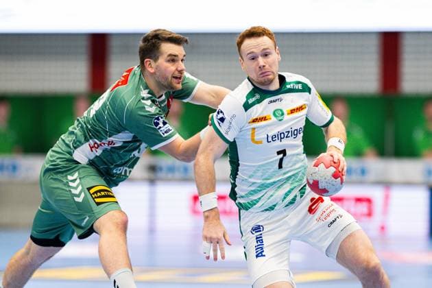 14.11.2025 - Handball, 2025 2026, 1. Bundesliga, 12. Spieltag, GWD Minden - SC DHfK Leipzig: (L-R) Ian Weber (Minden), Tomas Piroch (Leipzig)