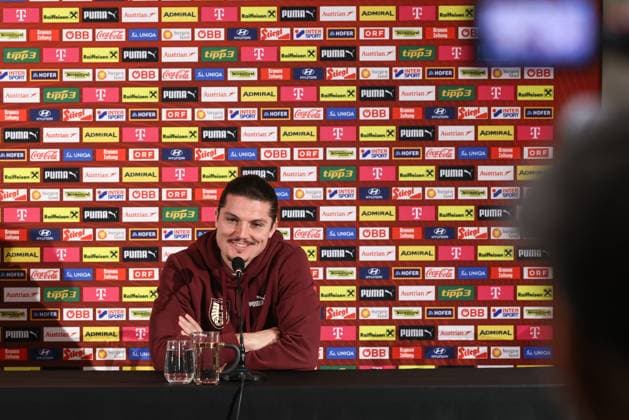 SOCCER - FIFA WC quali, CYP vs AUT PAPHOS,CYPRUS,14.NOV.25 - FIFA World Cup, WM, Weltmeisterschaft, Fussball 2026, European Qualifiers, group stage, OEFB international match, Länderspiel, Nationalmannschaft Cyprus vs Austria, preview, press conference, PK, Pressekonferenz AUT. Image shows Marcel Sabitzer (AUT).  GEPAxpictures xArminxRauthner