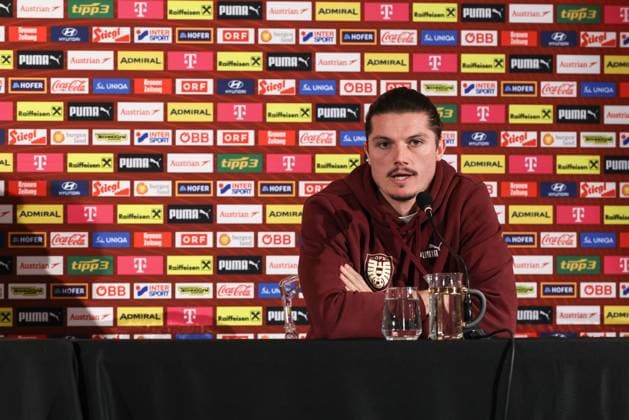 SOCCER - FIFA WC quali, CYP vs AUT PAPHOS,CYPRUS,14.NOV.25 - FIFA World Cup, WM, Weltmeisterschaft, Fussball 2026, European Qualifiers, group stage, OEFB international match, Länderspiel, Nationalmannschaft Cyprus vs Austria, preview, press conference, PK, Pressekonferenz AUT. Image shows Marcel Sabitzer (AUT).  GEPAxpictures xArminxRauthner