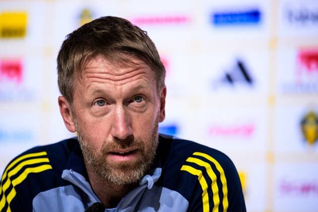 251114 Head coach Graham Potter of the Swedish national football team during a press conference, PK, Pressekonferenz on November 14, 2025 in Geneva. Photo: Joel Marklund BILDBYRAN kod JM JM0750 bbeng fotboll football soccer fotball vm-kval FIFA World Cup, WM, Weltmeisterschaft, Fussball qualifier presskonferens press conference sverige sweden sverige a Copyright: JOELxMARKLUND BB251114JM042