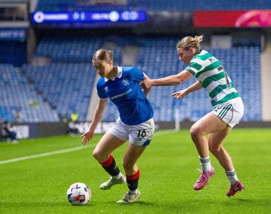 Eilidh Austin of Rangers Women in action with Maria McAneny of Celtic Women during ScottishPower Women s Premier League match at Ibrox Stadium, Glasgow. Rangers Women v Celtic Women - ScottishPower Women s Premier League - Ibrox Stadium, Glasgow, Lanarkshire, Scotland, UK - 14 Nov 2025Glasgow Ibrox Stadium Lanarkshire, Scotland United Kingdom EDITORIAL USE ONLY  Copyright: xRangersxFC Shutterstockx 15798541f